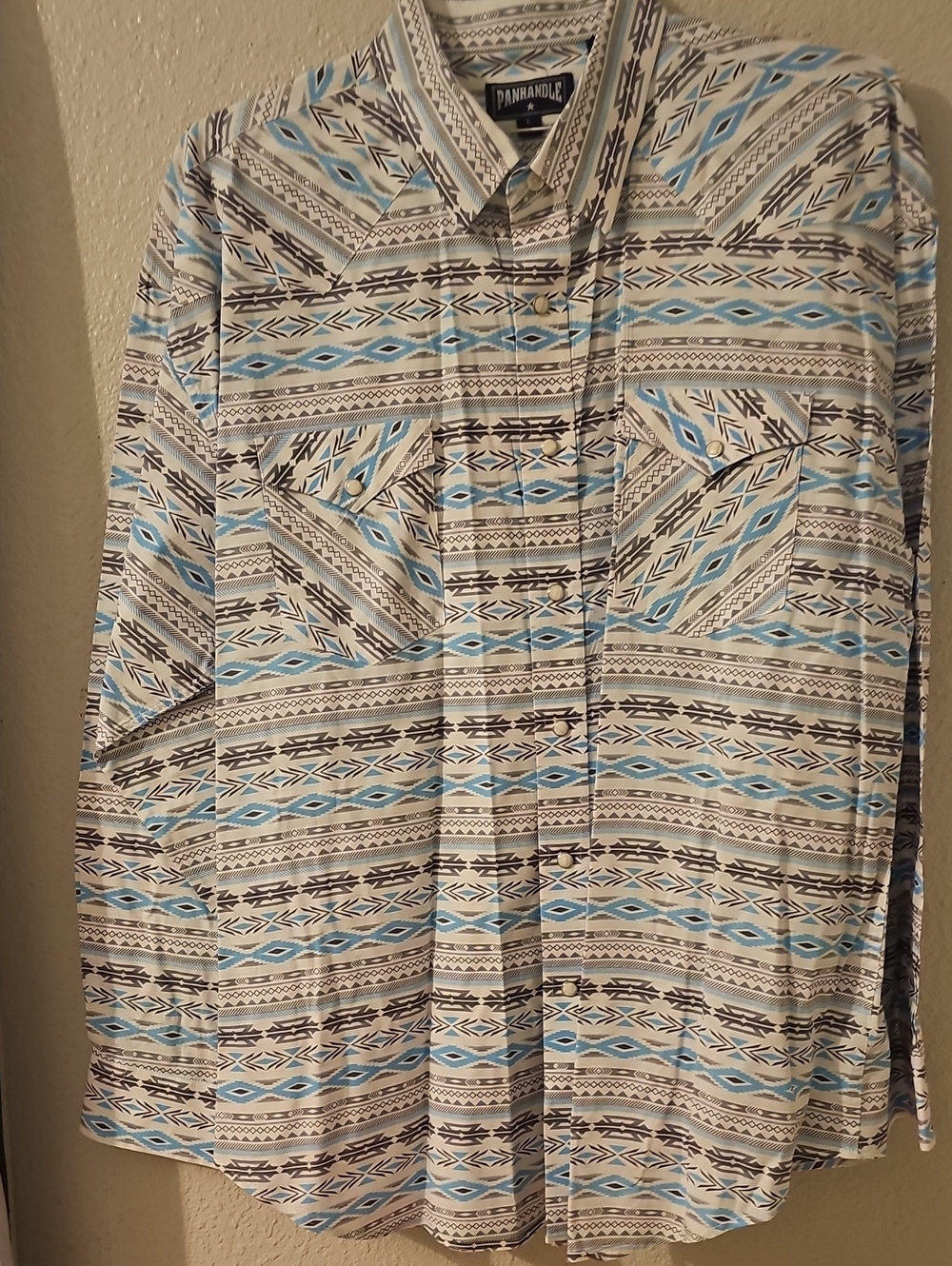 Men's Panhandle-Light Blue and White Patterned Shirt- 90's Look- BRAND NEW